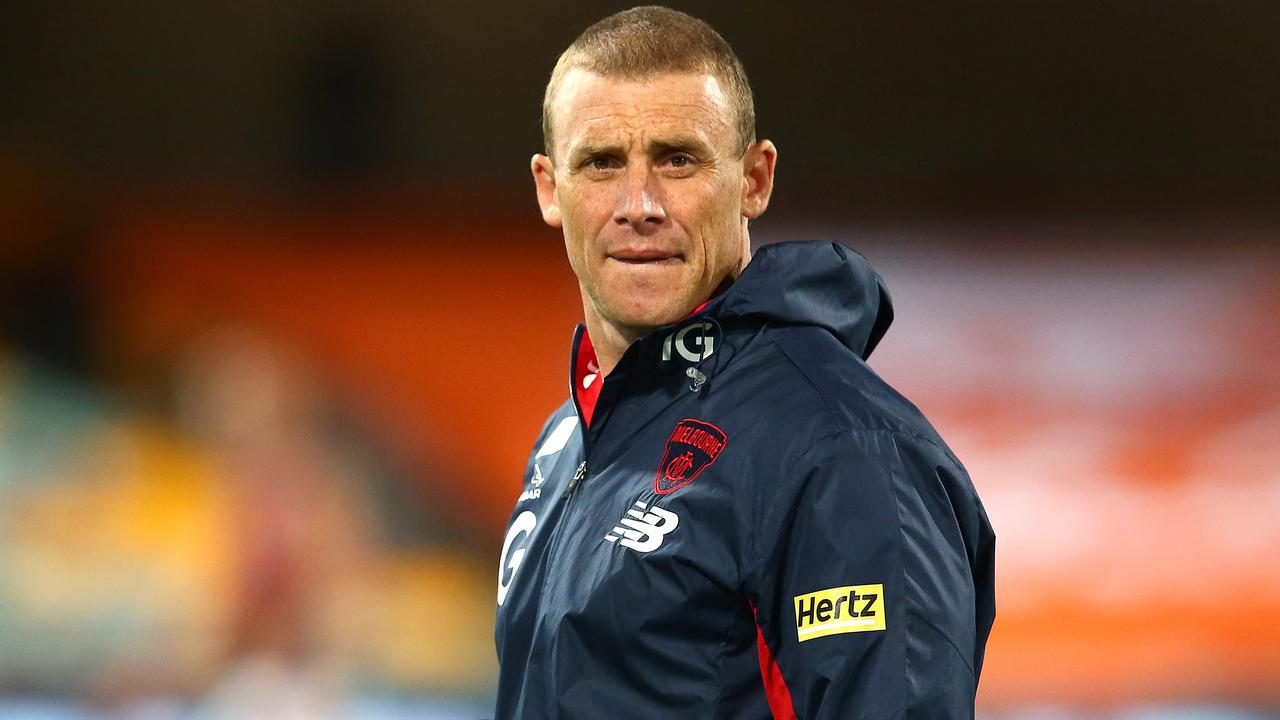 Melbourne has finished ninth for the second time in Simon Goodwin’s coaching career. (Photo by Jono Searle/AFL Photos/via Getty Images)