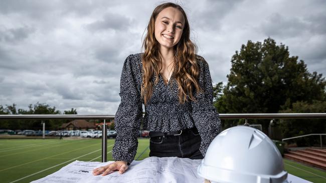 Rene Stitz is one of the few female students studying building construction management at RMIT. Picture: Jake Nowakowski