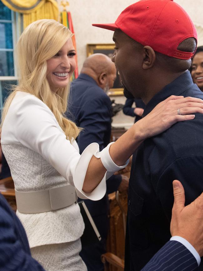 Ivanka Trump greets Kanye West. Picture: AFP