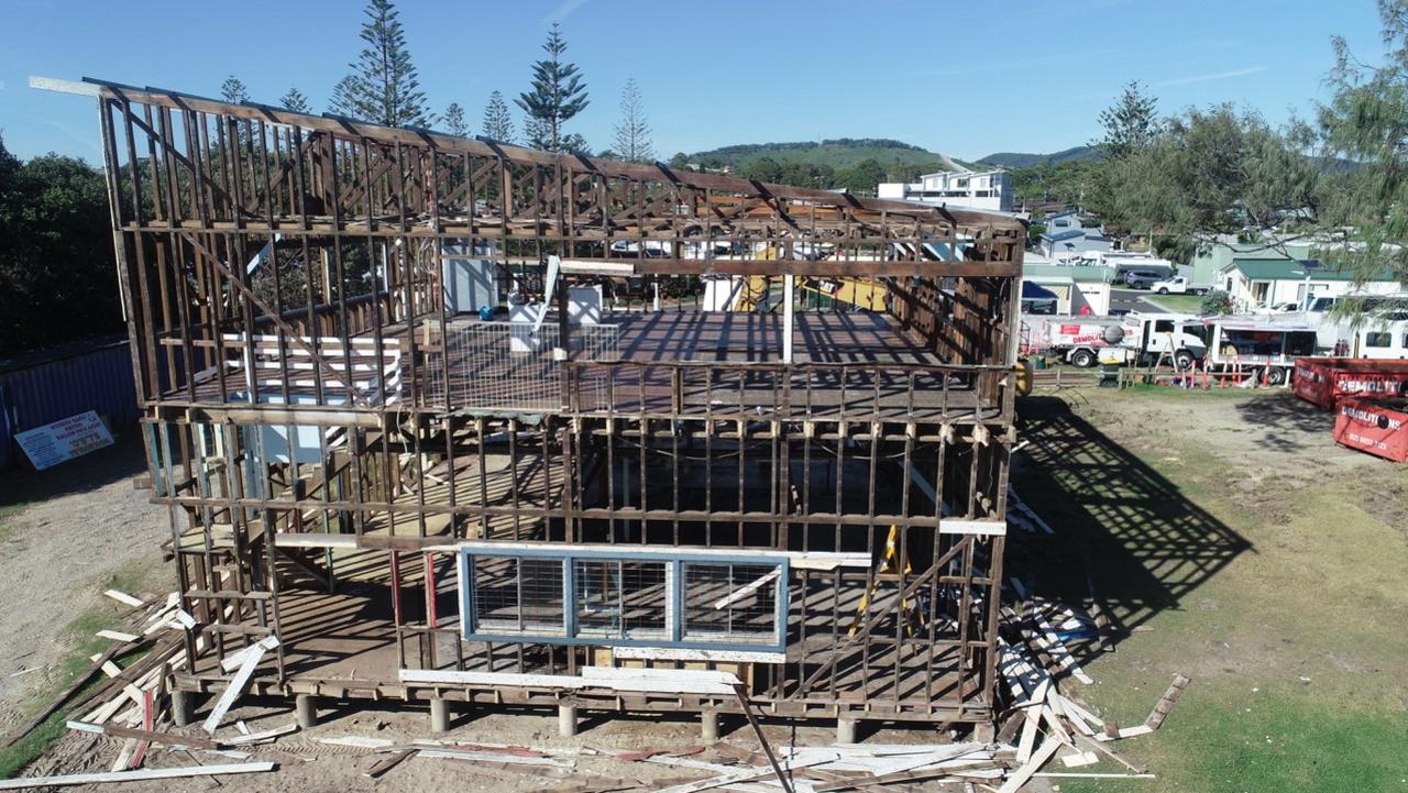 The old Woolgoolga SLSC clubhouse being demolished. February 2021.