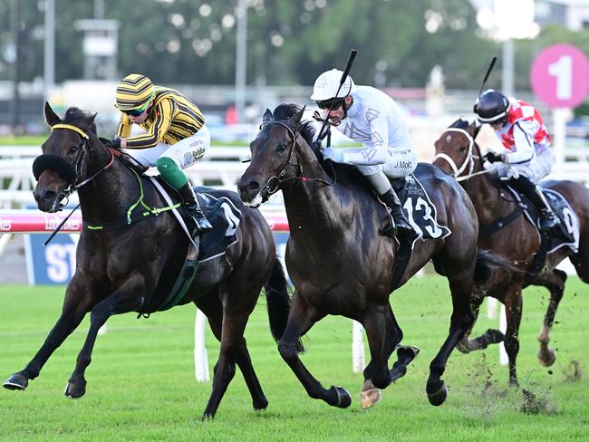 The Annabel and Rob Archibald-trained Libertad wins the $300,000 Group 2 Victory Stakes over 1200m at Eagle Farm on May 3, 2025. Picture: Grant Peters / Trackside Photography