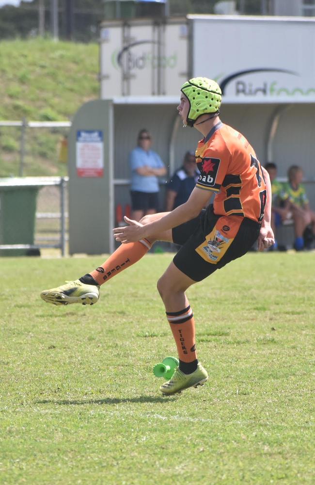 Lachlan Starr in the Wests Tigers and Wanderers under-14s rugby league final in Mackay, August 28, 2021. Picture: Matthew Forrest