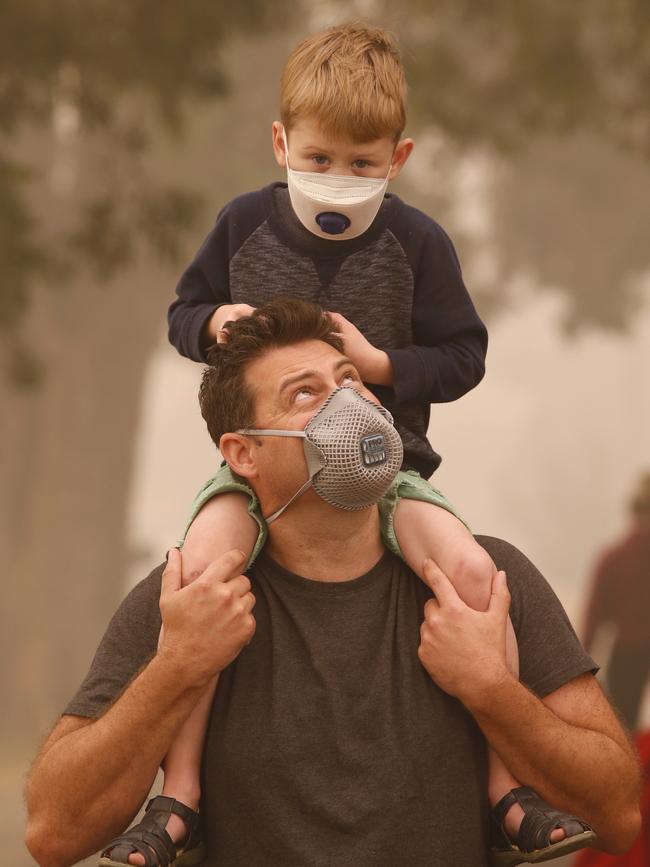 Kane Hartrup and his son Cole 4, in Mallacoota. Picture: David Caird