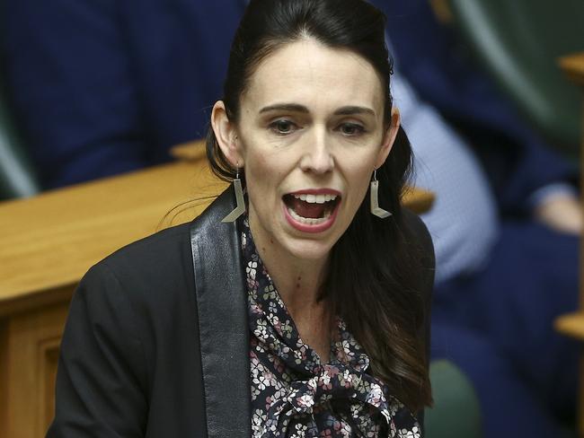 WELLINGTON, NEW ZEALAND - NOVEMBER 07: Prime Minister Jacinda Ardern speaks in the house during the third reading of the The Zero Carbon bill at Parliament on November 07, 2019 in Wellington, New Zealand. The Zero Carbon bill if passed into legislation will set up an independent climate change commission to advise governments on how to meet targets set in law by the bill  currently zero net carbon emissions by 2050 and a reduction of between 24 and 47 per cent of methane emissions by 2050. These targets are intended to keep global warming to within 1.5C by 2050. A further methane reduction target of 10 per cent from 2017 levels by 2030 is also included. (Photo by Hagen Hopkins/Getty Images)