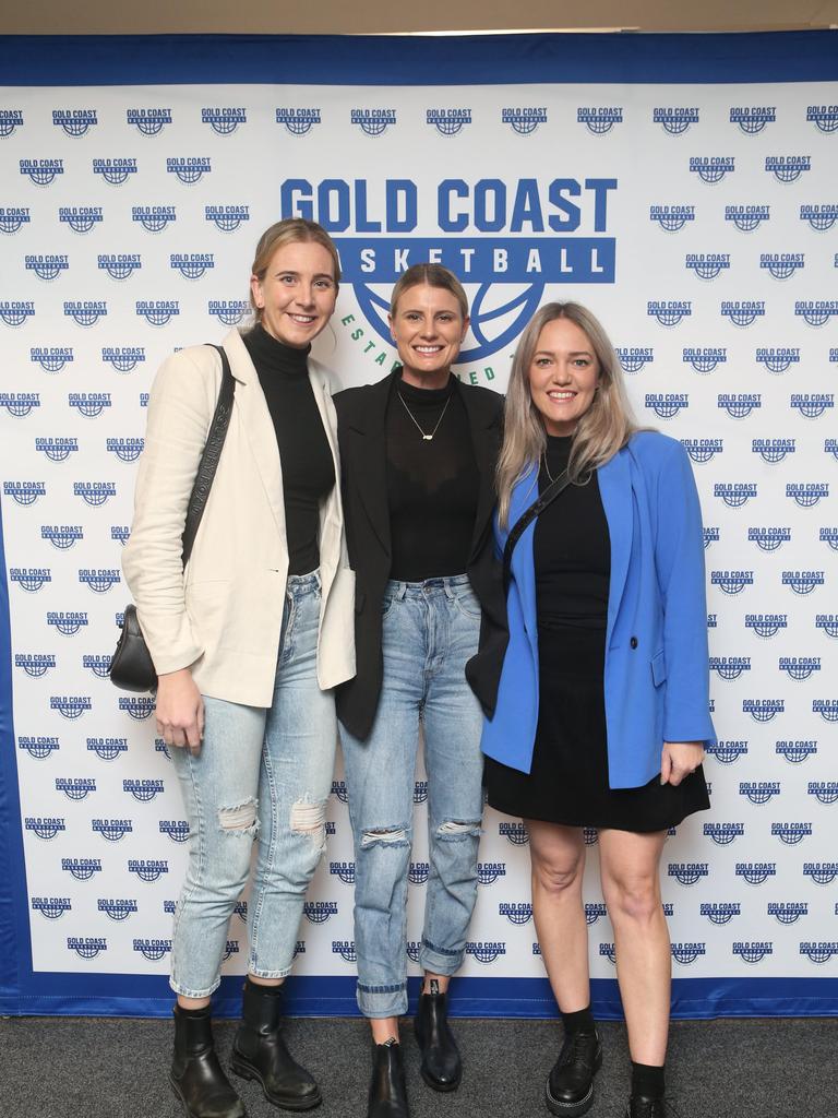 Gold Coast Rollers host the Logan Thunder in the first elimination final of the NBL1 North conference finals. Cassie Carroll, Hayley Young and Haylee Cedar 12 August 2022 Carrara. Picture by Richard Gosling