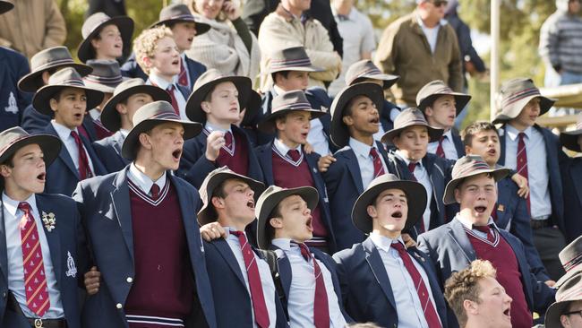 The Southport School cheer on their side. TGS vs The Southport School, GPS rugby union. Saturday, 10th Aug, 2019. Picture: Nev Madsen.