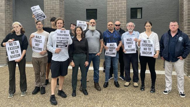 Padraic Gibson his wife Nat Weasley were due to give evidence on Monday but Gilbert pleaded guilty. Mr Gibson’s supporters protested neo-Nazi and ideologically- motivated beliefs. Picture: Ashleigh Tullis