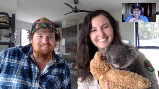 Matthew McConaughey talking to Sam and Dana at Kangaroo Island Wildlife Park. Picture: Supplied