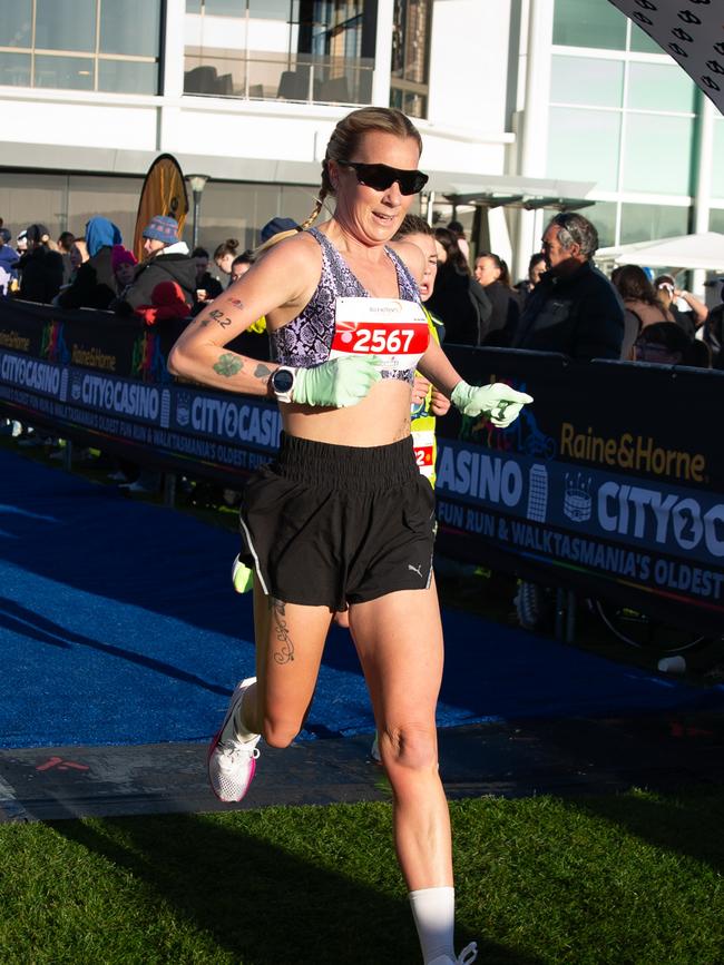 Ash Edgar crosses the line in the 7km race at the City to Casino on Sunday 18th May 2025. Picture: Linda Higginson