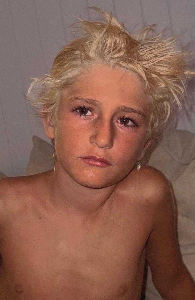 Matthews bleached her seven-year-old son Rocket’s hair blond.