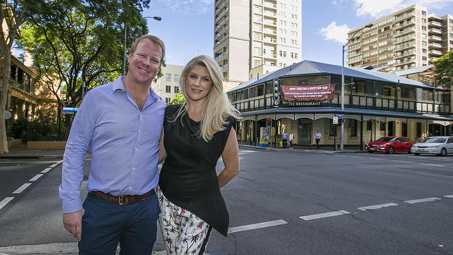 Publican Nick Gregorski and partner Meagan Gregorski outside the Port Office Hotel. Picture: Jack Tran