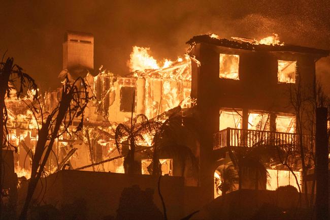 A house burns on the Pacific Coast Highway in Los Angeles. Picture: Getty Images