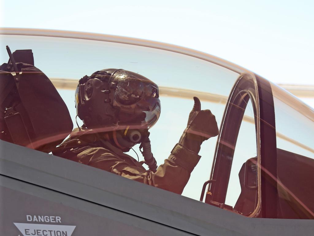 Australian Pilots training in the F35 fighter Jets Luke Airforce Base in Phoenix Arizona. Squadron leader Wing Commander Darren Clare before wheels up. Picture: Nathan Edwards