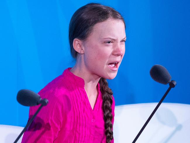 Youth Climate activist Greta Thunberg speaks during the UN Climate Action Summit at the United Nations Headquarters in New York City. Picture: AFP