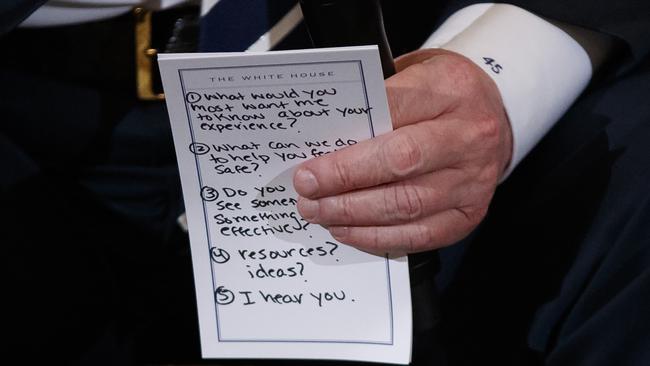 Mr Trump with personal notes. Picture: AP