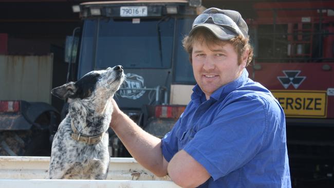 Peter Vallance (with his dog Spud) is a livestock and grain farmer at Ouyen. Picture: Supplied