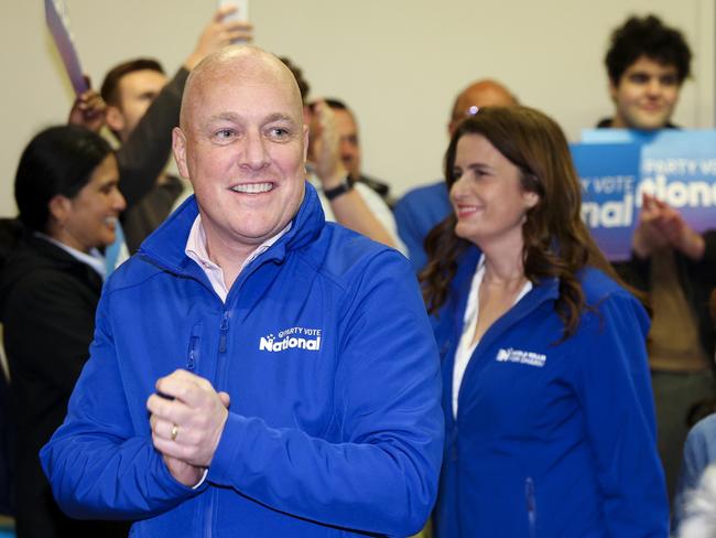 National Party leader Christopher Luxon and deputy leader Nicola Willis arrive at a rally in Wellington on Tuesday. Picture: Getty Images