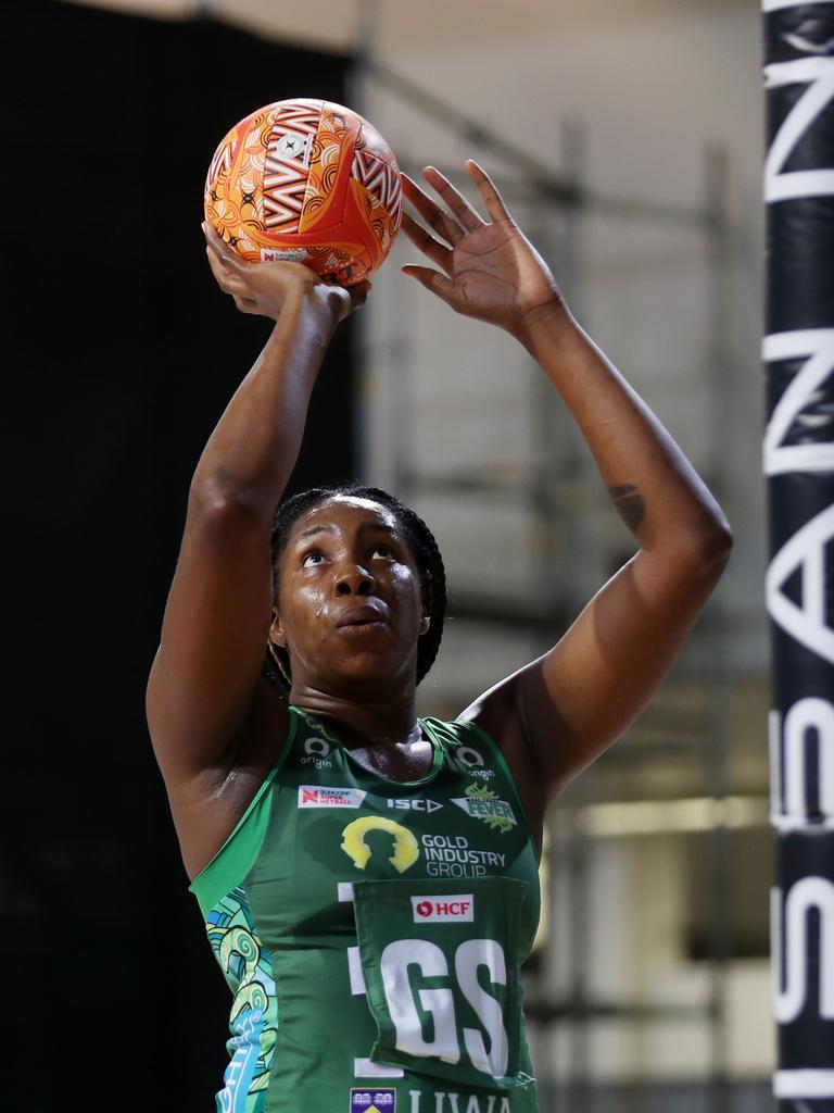 Super Netball game between Fever and Giants at Cairns pop up stadium. Fever's Jhaniele Fowler. PICTURE: STEWART McLEAN