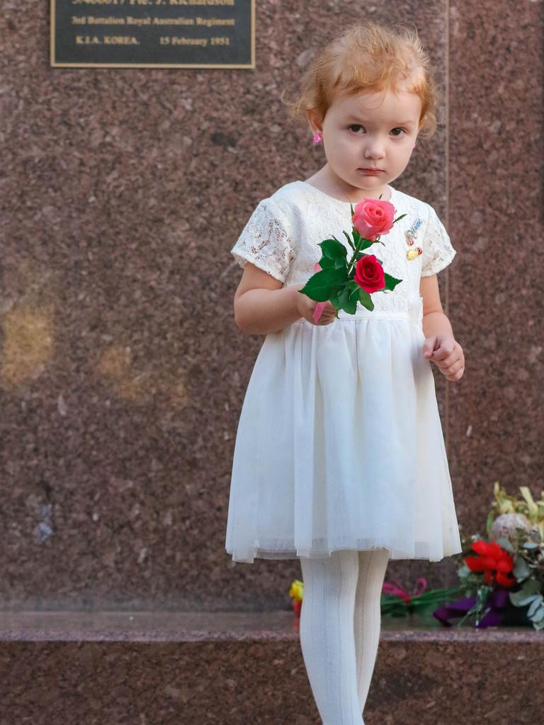 Brianna Doyle 3 at The Dawn Service at Darwins Cenotaph commemorating ANZAC Day 2021. Picture Glenn Campbell