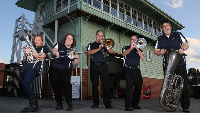 Maroondah Brass band members Kisten, Claire, Daryl, Wally and Keith are excited for the band’s centenary concert. Picture: Stuart Milligan