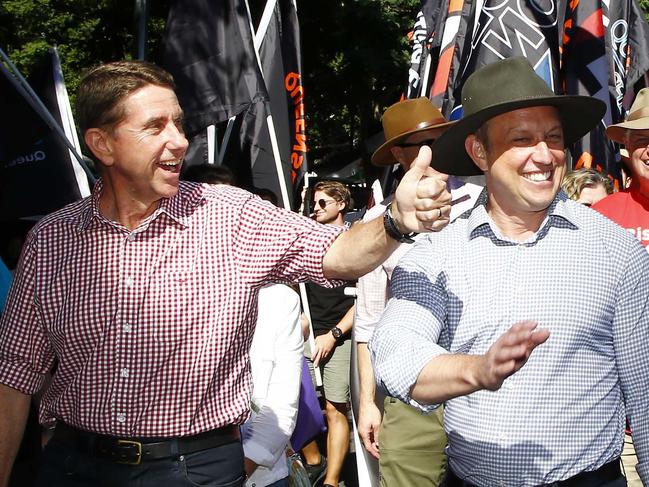 BRISBANE, AUSTRALIA - NewsWire Photos MAY 6, 2024: Deputy Premier Cameron Dick and Premier Steven Miles during the Labour Day march in Brisbane. Picture: NCA NewsWire/Tertius Pickard