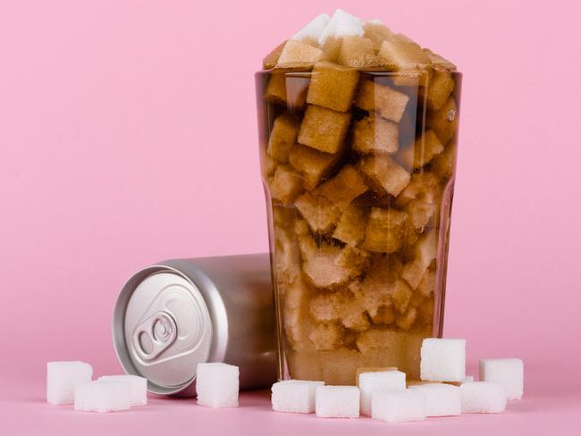 Unhealthily diet with sweet sugary soft drinks concept. processed foods