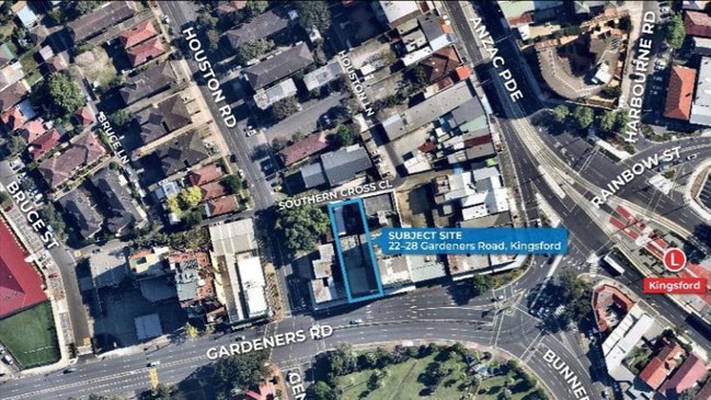 Site of the proposed building at 22-28 Gardeners Rd, Kingsford.