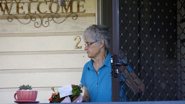 Michele Cauchi, the mother of Joel Cauchi, received some flowers on Monday. Picture: NCA NewsWire/Tertius Pickard