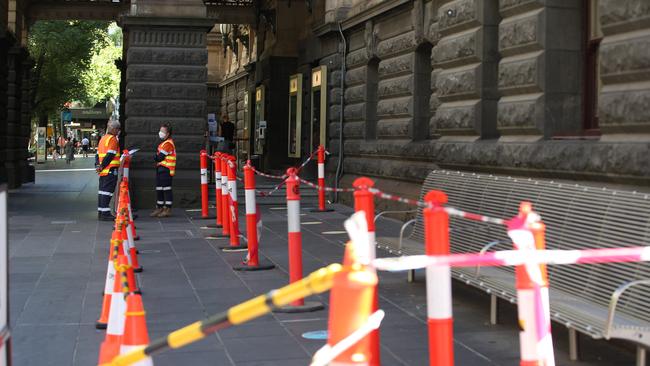 Melbourne Town Hall COVID testing site was very quiet Thursday. Picture: Sarah Matray