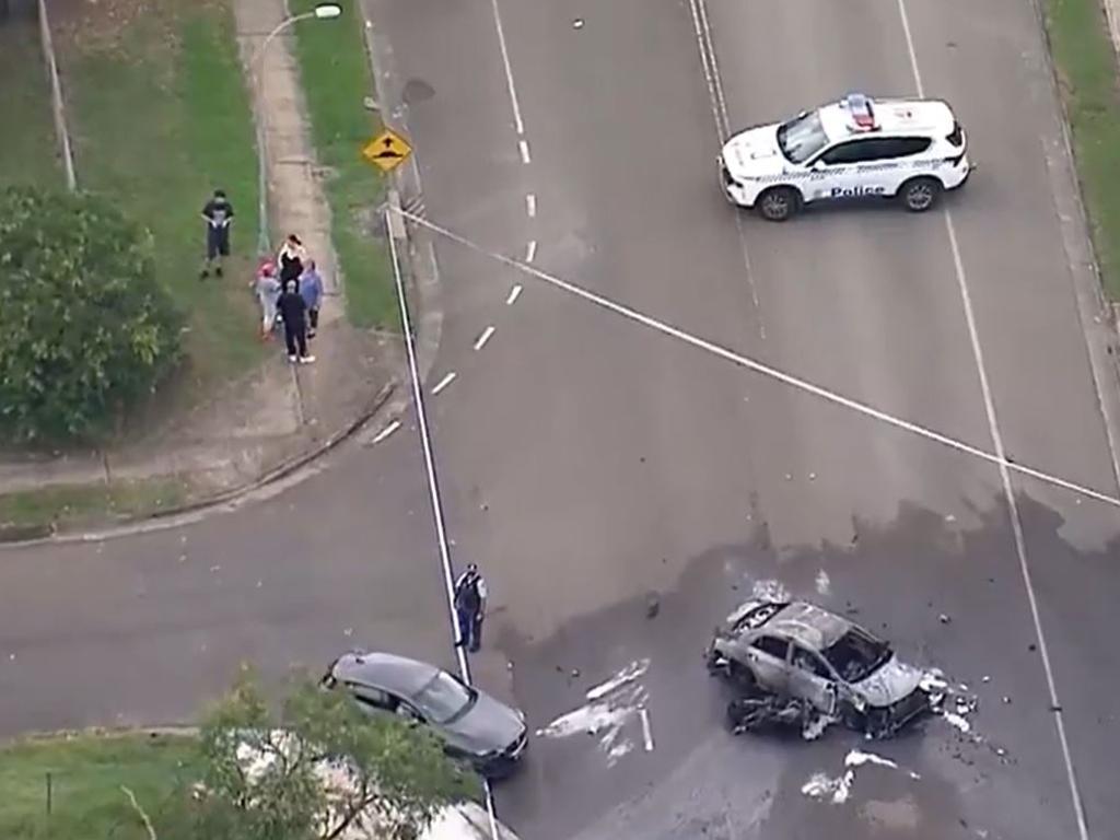 The motorcycle rider and driver of the car have been taken to hospital. Picture: Nine News