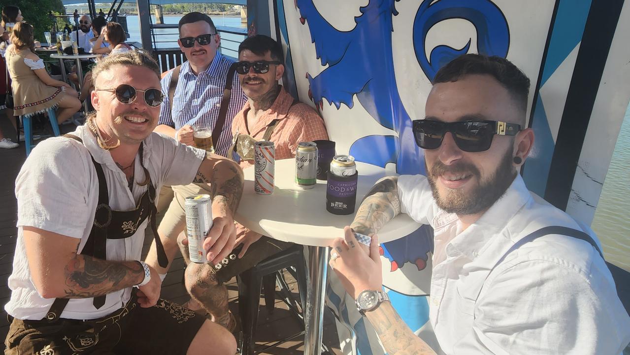 The blokes enjoyed a few cold ones at Oktoberfest Rockhampton 2023.