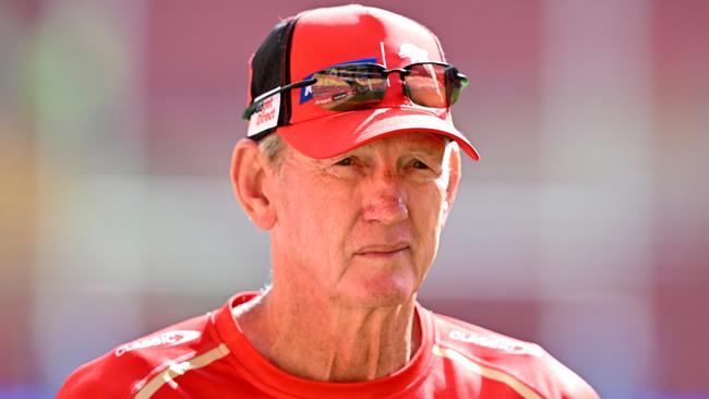 BRISBANE, AUSTRALIA - MARCH 23: Coach Wayne Bennett is seen during a Dolphins NRL training session at Suncorp Stadium on March 23, 2023 in Brisbane, Australia. (Photo by Bradley Kanaris/Getty Images)