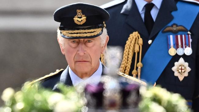 Britain's King Charles III walks behind the coffin of Queen Elizabeth II. Picture: AFP