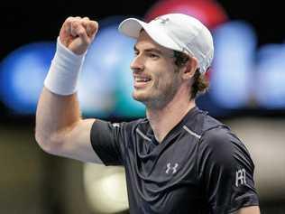 Andy Murray of Britain celebrates after winning against Jo-Wilfried Tsonga of France in the singles final of the Erste Bank Open ATP tennis tournament in Vienna. Picture: LISI NIESNER