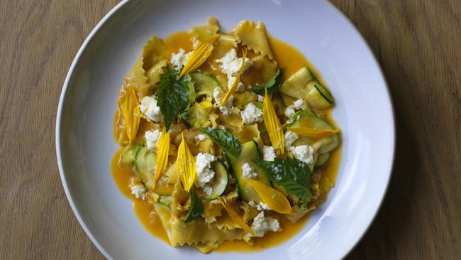 Saffron tagliatelle with smoked tomatoes at Oakridge. Picture: Jason Loucas