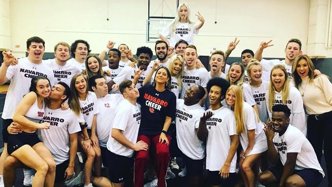 The Navarro cheer squad with Brooke Boney during filming for the Today Show.