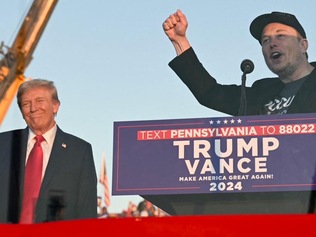 Elon Musk speaks on stage as he joins former US President and Republican presidential candidate Donald Trump during a campaign rally at site of his first assassination attempt in Butler, Pennsylvania on October 5. Picture: Jim Watson/AFP