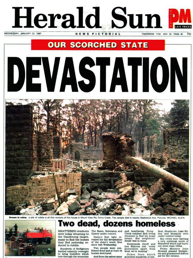 How the <i>Herald Sun</i> reported the 1997 bushfire.