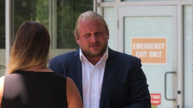 Todd Mehlhopt, 30, of the Gold Coast, arriving at Gosford District Court where he was sentenced for supplying drugs. Picture: Richard Noone