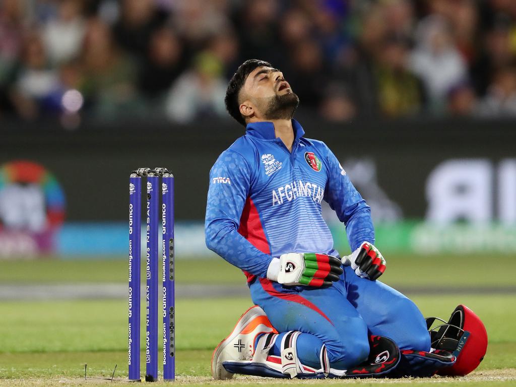 Rashid Khan came within a whisker of leading Afghanistan to a famous victory. Picture: Sarah Reed/Getty