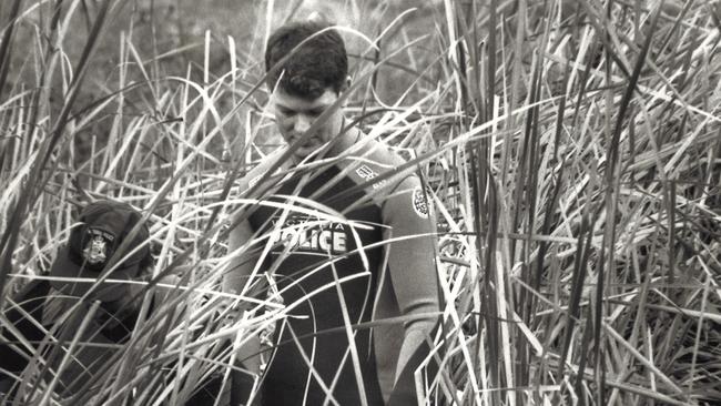 Police search a dam in Harkaway for the body of Edwina Boyle in 1989. She disappeared six years earlier.