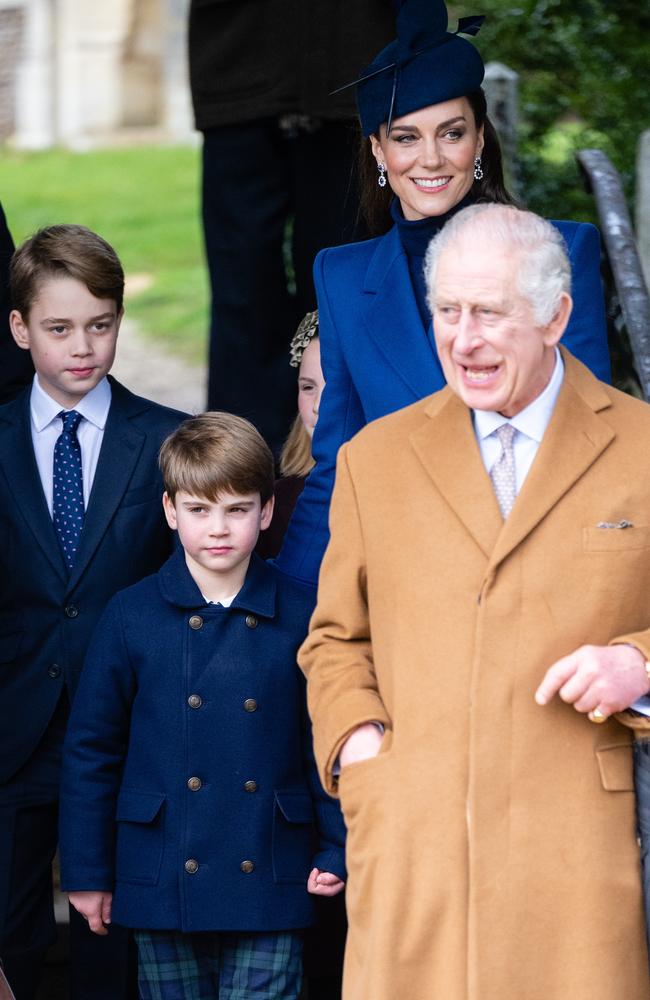 King Charles and Princess Catherine, with Prince George and Prince Louis, on Christmas Day. Picture: Samir Hussein/WireImage