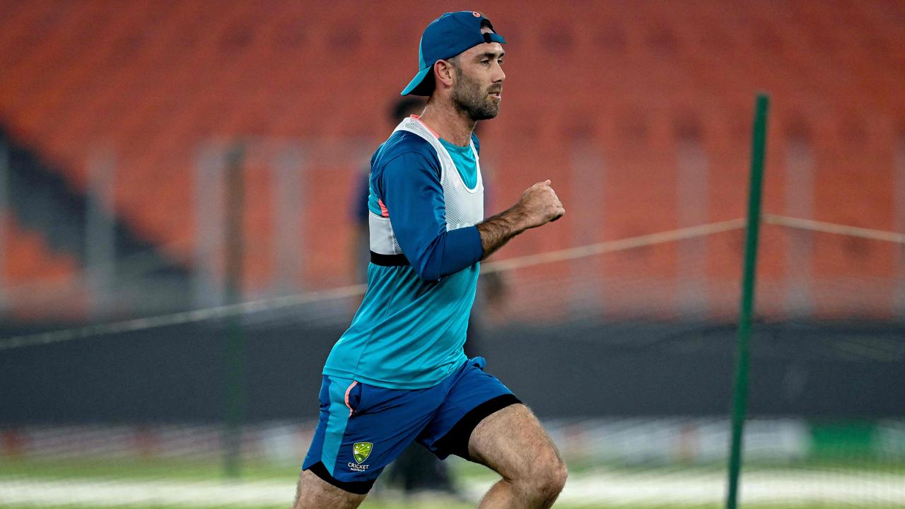 Glenn Maxwell was put through a punishing running session at the Narendra Modi Stadium in Ahmedabad. Picture: AFP