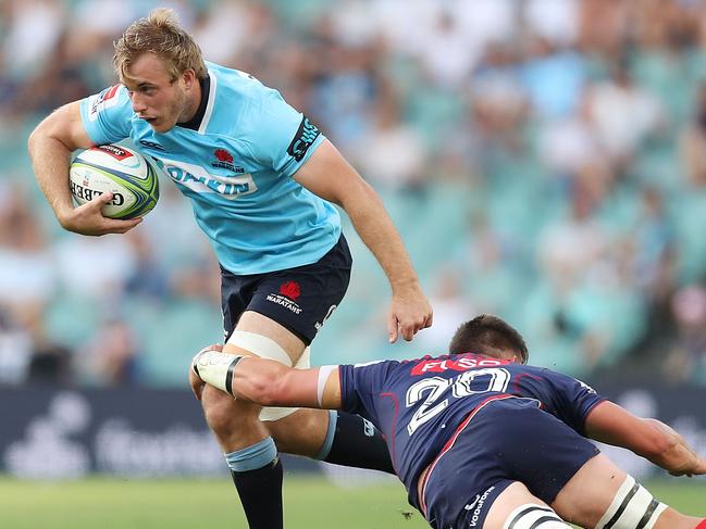 SYDNEY, AUSTRALIA - MARCH 18:  Will Miller of the Waratahs is tackled by Richard Hardwick of the Rebels during the round five Super Rugby match between the Waratahs and the Rebels at Allianz Stadium on March 18, 2018 in Sydney, Australia.  (Photo by Mark Metcalfe/Getty Images)