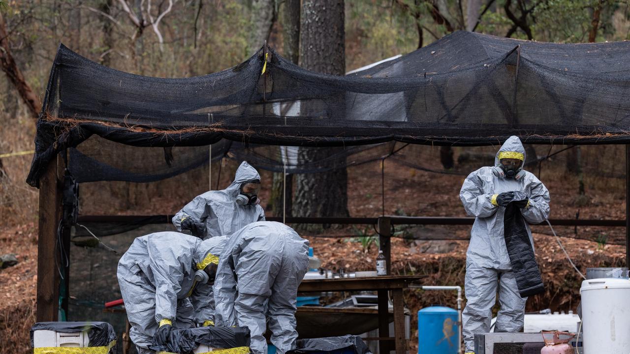 Mexico’s special operations forces removing toxic chemicals at the labs where they make ice. Picture: Jason Edwards