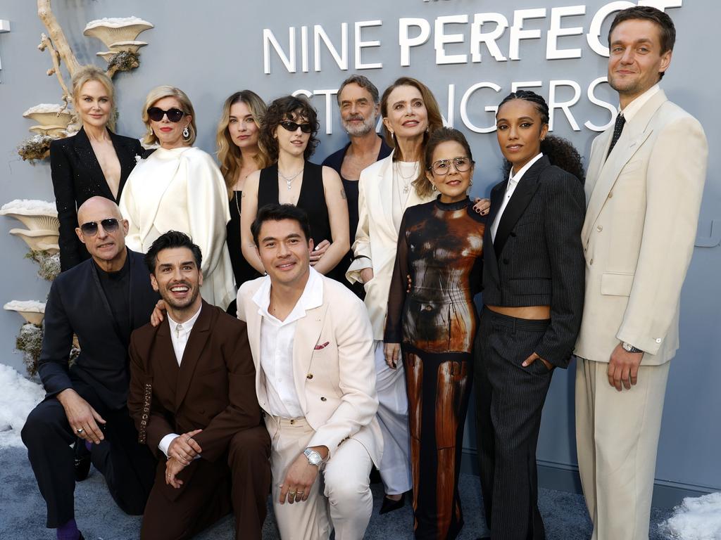 Kidman and Baranski (back left) with the cast at the season two premiere in Beverly Hills. Picture: Frazer Harrison/Getty Images