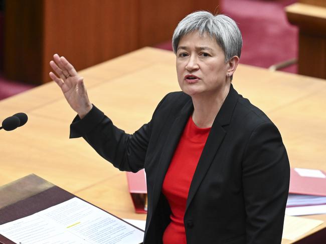 CANBERRA, AUSTRALIA, NewsWire Photos. DECEMBER 5, 2023: Senator Penny Wong during Question Time in the Senate at Parliament House in Canberra. Picture: NCA NewsWire / Martin Ollman