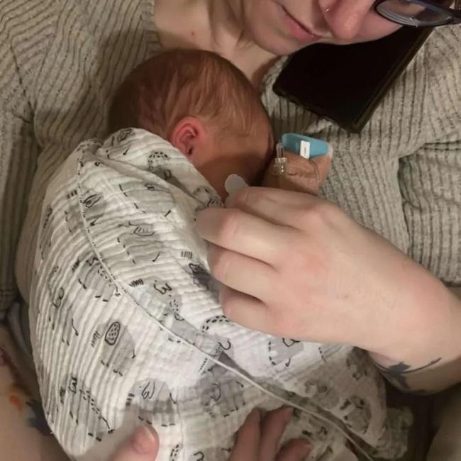 Baby Hazel Jackman, who was born in Hobart, is in Melbourne with her parents Bridget Flanagan and Damien Jackman awaiting further life-saving surgery. Picture: Supplied by the family