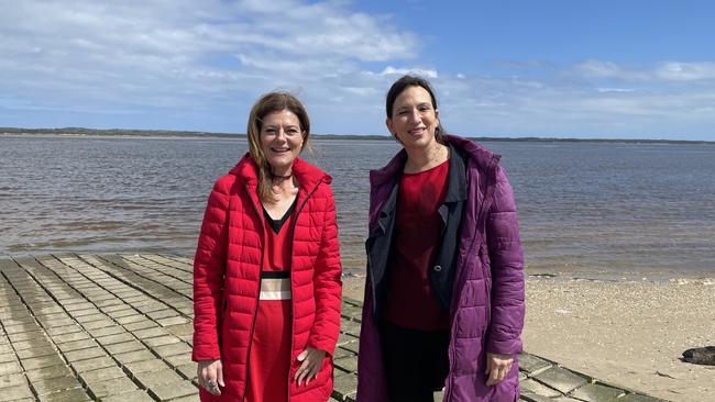 Minister Fishing and Boating Sonya Kilkenny and Member for Bass Jordan Crugnale visited Mahers Landing to make the announcement of the upgrade to the ramp.