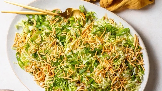 Asian noodle salad: For the dressing, all you need is white vinegar, sugar, soy sauce, sesame oil and olive oil â or there is a Changâs premade version you can buy.